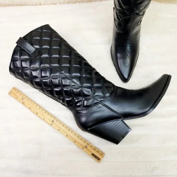 Cape Robbin Black Quilted Faux Leather Western Mid Calf Cowgirl Boots - Picture 9 of 11